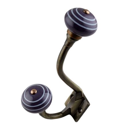 Purple Striped Small Ceramic Antique Iron Hook